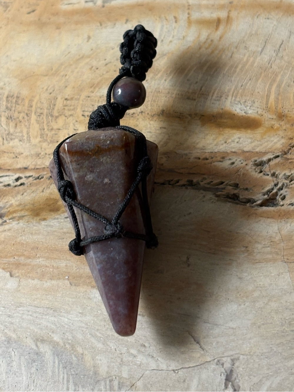 Strawberry Quartz Crystal Pendulum Pendant with Black Macrame Cord